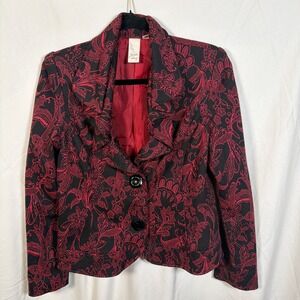 Lavender & Honey Black Red Floral Blazer Jacket Petite M  Lined